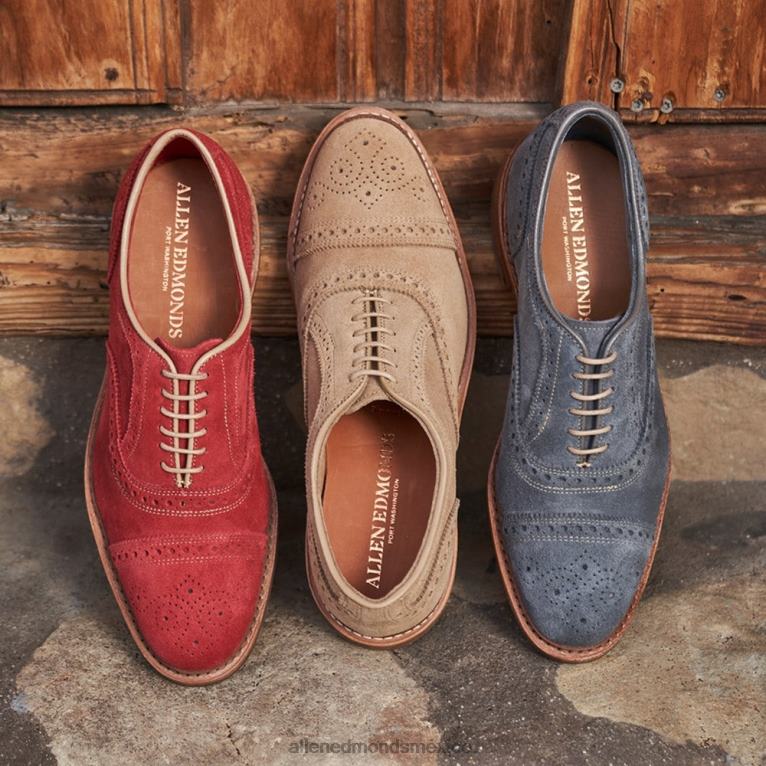 strandmok cap-toe oxford con suela de goma dainite BB60H245 ante camello hombresAllen Edmonds