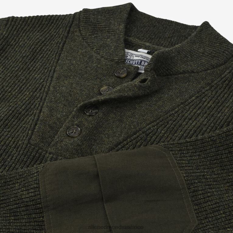 schott n.y.c. suéter militar con henley BB60H520 Musgo Verde unisexoAllen Edmonds